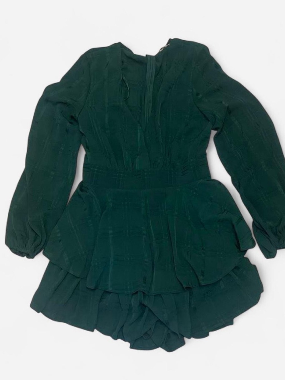 Dark Jade Green Long Sleeve Tiered Romoer